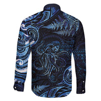Aotearoa New Zealand Octopus Family Matching Long Sleeve Bodycon Dress and Hawaiian Shirt Silver Fern Maori Pattern LT05 - Polynesian Pride
