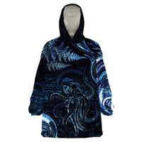 Aotearoa New Zealand Octopus Wearable Blanket Hoodie Silver Fern Maori Pattern LT05 One Size Blue - Polynesian Pride