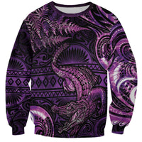 Aotearoa New Zealand Crocodile Sweatshirt Silver Fern Maori Pattern LT05 Unisex Purple - Polynesian Pride