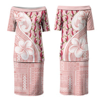 Samoa Teuila Couples Matching Puletasi and Long Sleeve Button Shirt Pink Samoan Siapo Motifs LT05 - Polynesian Pride