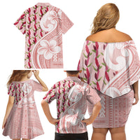 Samoa Teuila Family Matching Off Shoulder Short Dress and Hawaiian Shirt Pink Samoan Siapo Motifs LT05 Mom's Dress Pink - Polynesian Pride