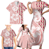 Samoa Teuila Family Matching Short Sleeve Bodycon Dress and Hawaiian Shirt Pink Samoan Siapo Motifs