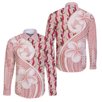 Samoa Teuila Family Matching Summer Maxi Dress and Hawaiian Shirt Pink Samoan Siapo Motifs LT05 Dad's Shirt - Long Sleeve Pink - Polynesian Pride