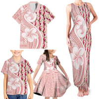 Samoa Teuila Family Matching Tank Maxi Dress and Hawaiian Shirt Pink Samoan Siapo Motifs
