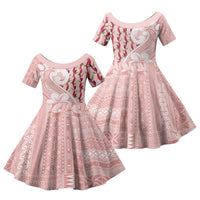 Samoa Teuila Family Matching Tank Maxi Dress and Hawaiian Shirt Pink Samoan Siapo Motifs LT05 Daughter's Dress Pink - Polynesian Pride