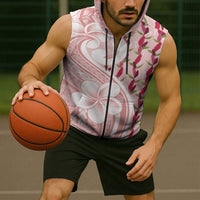 Samoa Teuila Sleeveless Zip Hoodie Pink Samoan Siapo Motifs