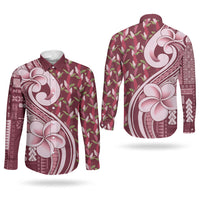 Samoa Teuila Couples Matching Long Sleeve Bodycon Dress and Long Sleeve Button Shirt Maroon Samoan Siapo Motifs LT05 - Polynesian Pride