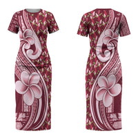 Samoa Teuila Couples Matching Short Sleeve Bodycon Dress and Hawaiian Shirt Maroon Samoan Siapo Motifs LT05 - Polynesian Pride