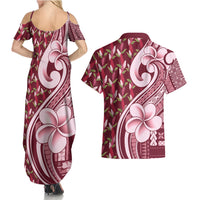 Samoa Teuila Couples Matching Summer Maxi Dress and Hawaiian Shirt Maroon Samoan Siapo Motifs