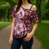 Samoa Teuila Cross Shoulder Shirt Maroon Samoan Siapo Motifs