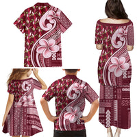 Samoa Teuila Family Matching Puletasi and Hawaiian Shirt Maroon Samoan Siapo Motifs LT05 Mom's Dress Maroon - Polynesian Pride