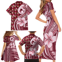 Samoa Teuila Family Matching Short Sleeve Bodycon Dress and Hawaiian Shirt Maroon Samoan Siapo Motifs LT05 Mom's Dress Maroon - Polynesian Pride