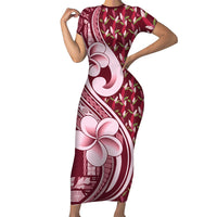 Samoa Teuila Family Matching Short Sleeve Bodycon Dress and Hawaiian Shirt Maroon Samoan Siapo Motifs