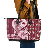 Samoa Teuila Leather Tote Bag Maroon Samoan Siapo Motifs