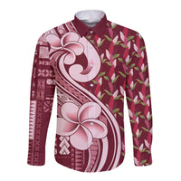 Samoa Teuila Long Sleeve Button Shirt Maroon Samoan Siapo Motifs