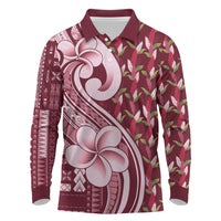 Samoa Teuila Long Sleeve Polo Shirt Maroon Samoan Siapo Motifs