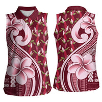 Samoa Teuila Women Sleeveless Polo Shirt Maroon Samoan Siapo Motifs