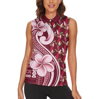 Samoa Teuila Women Sleeveless Polo Shirt Maroon Samoan Siapo Motifs