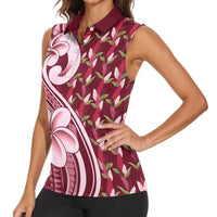 Samoa Teuila Women Sleeveless Polo Shirt Maroon Samoan Siapo Motifs