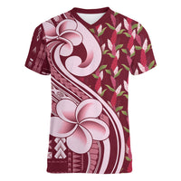 Samoa Teuila Women V-Neck T-Shirt Maroon Samoan Siapo Motifs