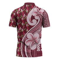Samoa Teuila Zipper Polo Shirt Maroon Samoan Siapo Motifs