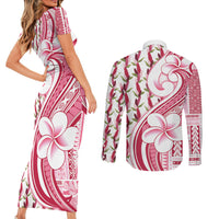 Samoa Teuila Couples Matching Short Sleeve Bodycon Dress and Long Sleeve Button Shirt White Samoan Siapo Motifs