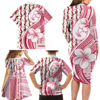 Samoa Teuila Family Matching Long Sleeve Bodycon Dress and Hawaiian Shirt White Samoan Siapo Motifs