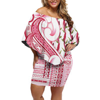 Samoa Teuila Off Shoulder Short Dress White Samoan Siapo Motifs