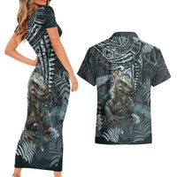 Hawaii Mo'o Lizard God Couples Matching Short Sleeve Bodycon Dress and Hawaiian Shirt Polynesian Style LT05 - Polynesian Pride