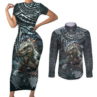 Hawaii Mo'o Lizard God Couples Matching Short Sleeve Bodycon Dress and Long Sleeve Button Shirt Polynesian Style LT05 Green - Polynesian Pride