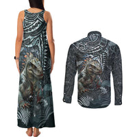 Hawaii Mo'o Lizard God Couples Matching Tank Maxi Dress and Long Sleeve Button Shirt Polynesian Style LT05 - Polynesian Pride