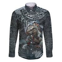 Hawaii Mo'o Lizard God Family Matching Puletasi and Hawaiian Shirt Polynesian Style LT05 Dad's Shirt - Long Sleeve Green - Polynesian Pride