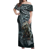 Hawaii Mo'o Lizard God Off Shoulder Maxi Dress Polynesian Style LT05 Women Green - Polynesian Pride