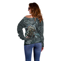 Hawaii Mo'o Lizard God Off Shoulder Sweater Polynesian Style LT05 - Polynesian Pride