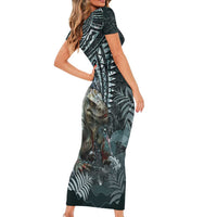 Hawaii Mo'o Lizard God Short Sleeve Bodycon Dress Polynesian Style