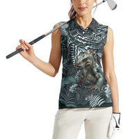 Hawaii Mo'o Lizard God Women Sleeveless Polo Shirt Polynesian Style