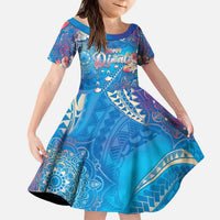 Happy Diwali Festival Family Matching Puletasi and Hawaiian Shirt Diya Lamp Rangoli With Polynesian Pattern LT05 Daughter's Dress Blue - Polynesian Pride