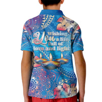 Happy Diwali Festival Kid Polo Shirt Diya Lamp Rangoli With Polynesian Pattern