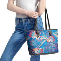 Happy Diwali Festival Leather Tote Bag Diya Lamp Rangoli With Polynesian Pattern LT05 - Polynesian Pride