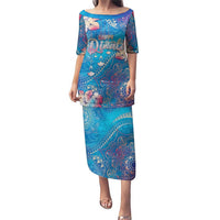 Happy Diwali Festival Puletasi Diya Lamp Rangoli With Polynesian Pattern LT05 Long Dress Blue - Polynesian Pride