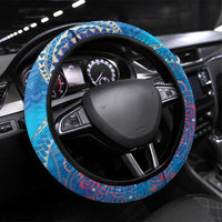 Happy Diwali Festival Steering Wheel Cover Diya Lamp Rangoli With Polynesian Pattern LT05 Universal Fit Blue - Polynesian Pride