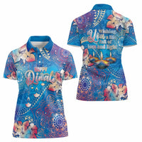 Happy Diwali Festival Women Polo Shirt Diya Lamp Rangoli With Polynesian Pattern