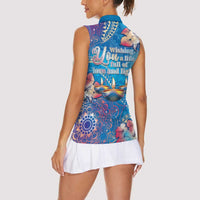 Happy Diwali Festival Women Sleeveless Polo Shirt Diya Lamp Rangoli With Polynesian Pattern