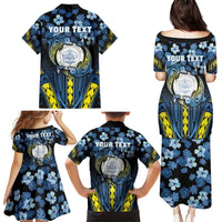 Personalised Palau Family Matching Puletasi and Hawaiian Shirt Polynesian Dolphin Tropical Hibiscus Style