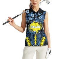 Personalised Palau Women Sleeveless Polo Shirt Polynesian Dolphin Tropical Hibiscus Style