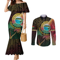 Vanuatu Espiritu Santo Island Couples Matching Mermaid Dress and Long Sleeve Button Shirt Beach Landscape LT05 Black - Polynesian Pride