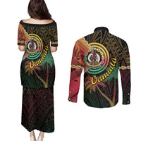 Vanuatu Espiritu Santo Island Couples Matching Puletasi and Long Sleeve Button Shirt Beach Landscape