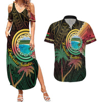 Vanuatu Espiritu Santo Island Couples Matching Summer Maxi Dress and Hawaiian Shirt Beach Landscape LT05 Black - Polynesian Pride