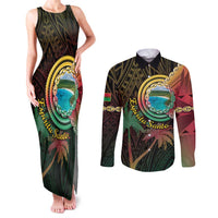 Vanuatu Espiritu Santo Island Couples Matching Tank Maxi Dress and Long Sleeve Button Shirt Beach Landscape LT05 Black - Polynesian Pride
