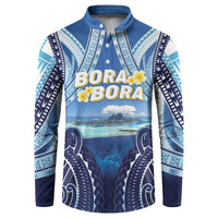 Personalised French Polynesia Bora Bora Button Sweatshirt Beach Landscape Polynesian Style LT05 Blue - Polynesian Pride